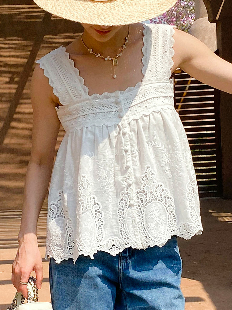Boxifeng chaleco blanco top falda traje mujeres vacaciones francesas top hueco Shenzhen Nanyou ropa de mujer verano