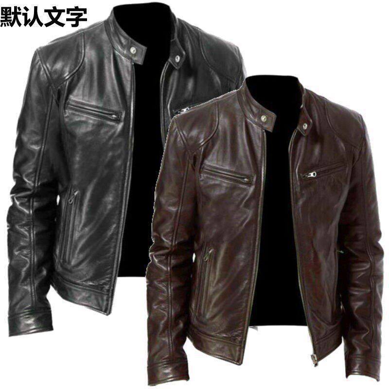 机车Men Leather Jacket Bomber Motorcycle Biker Jackets男皮衣