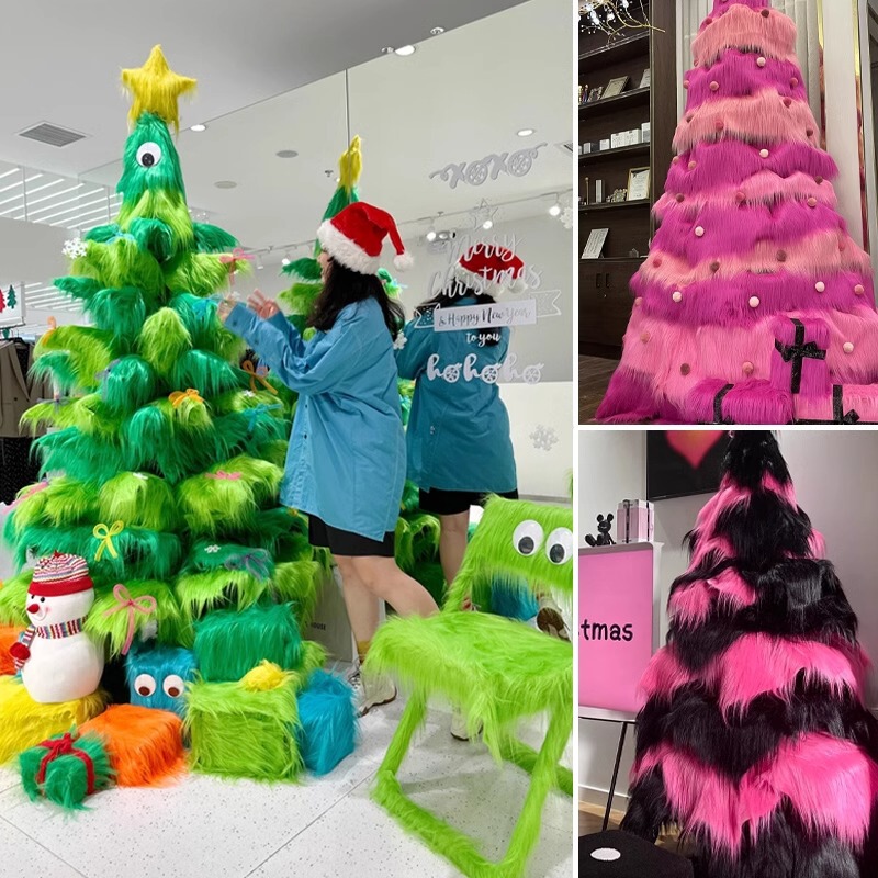 DIY Popular Christmas Decoration Green Red Ins Plush Christmas Tree Arrangement Photo Atmosphere Export Export