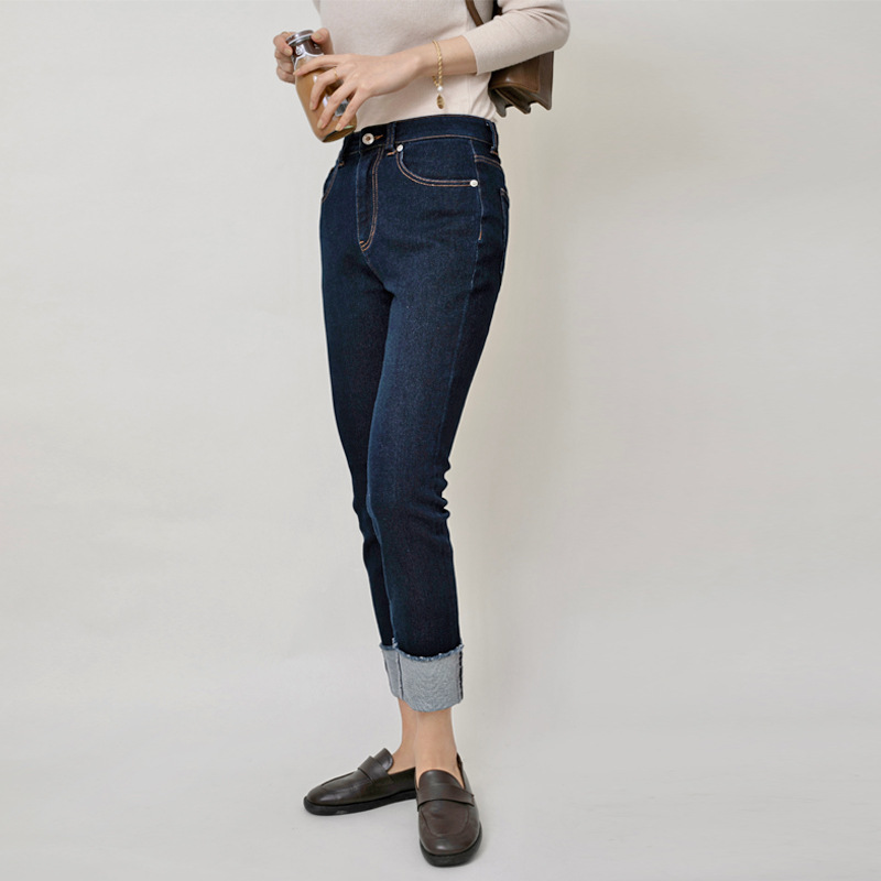 Stylish modern!Off for High elastic soft Fabric Flanging Paige Straight Show thin Cigarette pants Jeans