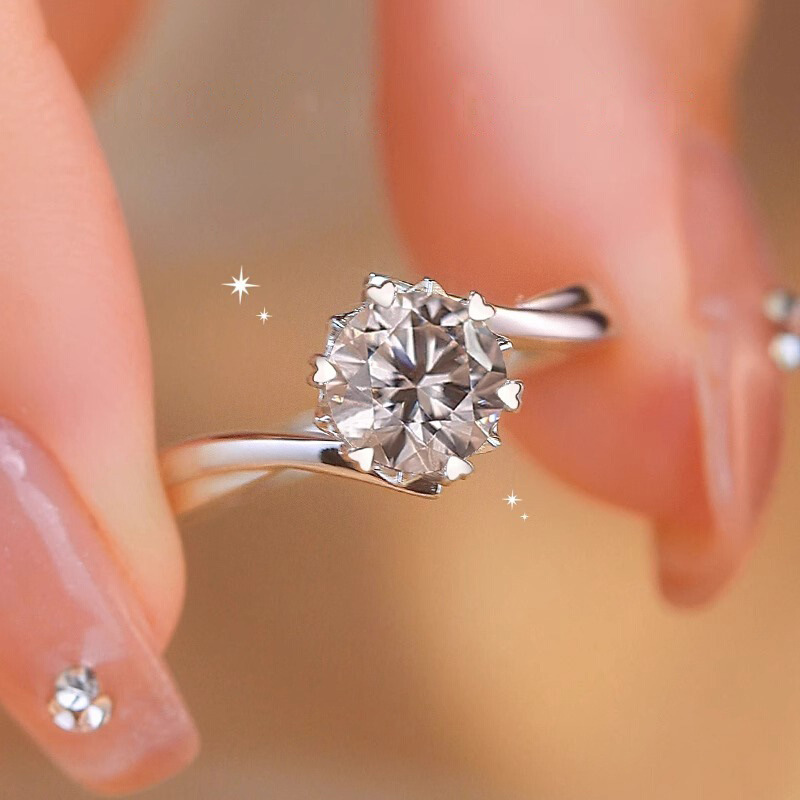 1 karat snowflake arm imitation moissanite ring women's fashion luxury 50 points proposal wedding ring manufacturers wholesale