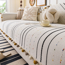 雪尼尔沙发垫子四季通用包边毛球新款现代防滑坐垫盖布皮沙发套罩