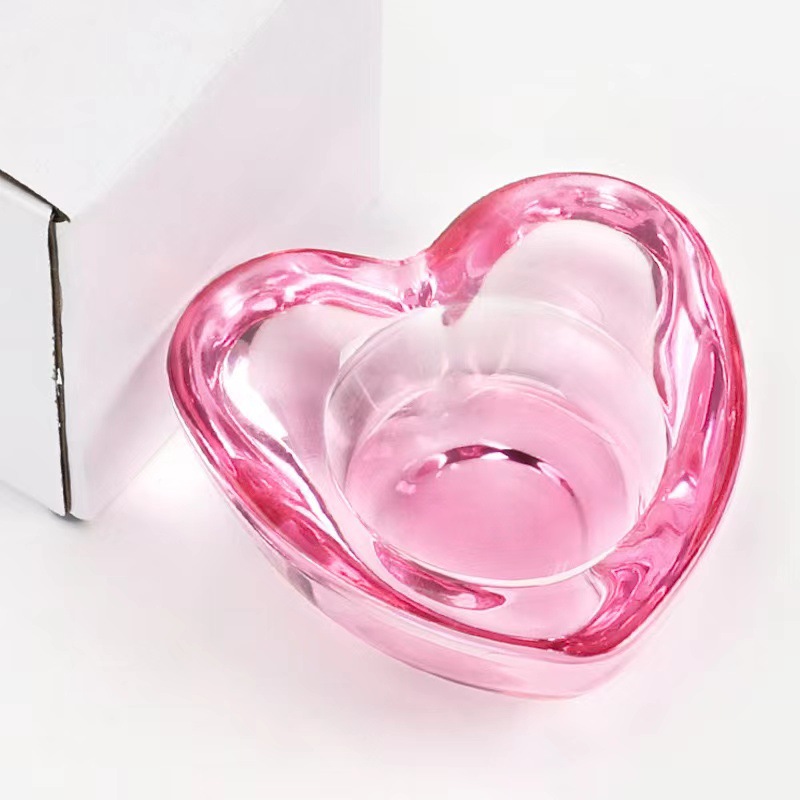 Vaso de cristal de uñas transfronterizo engrosado sin tapa taza de lavado de pluma Rosa alto transparente en forma de corazón herramientas de manicura de vidrio al por mayor