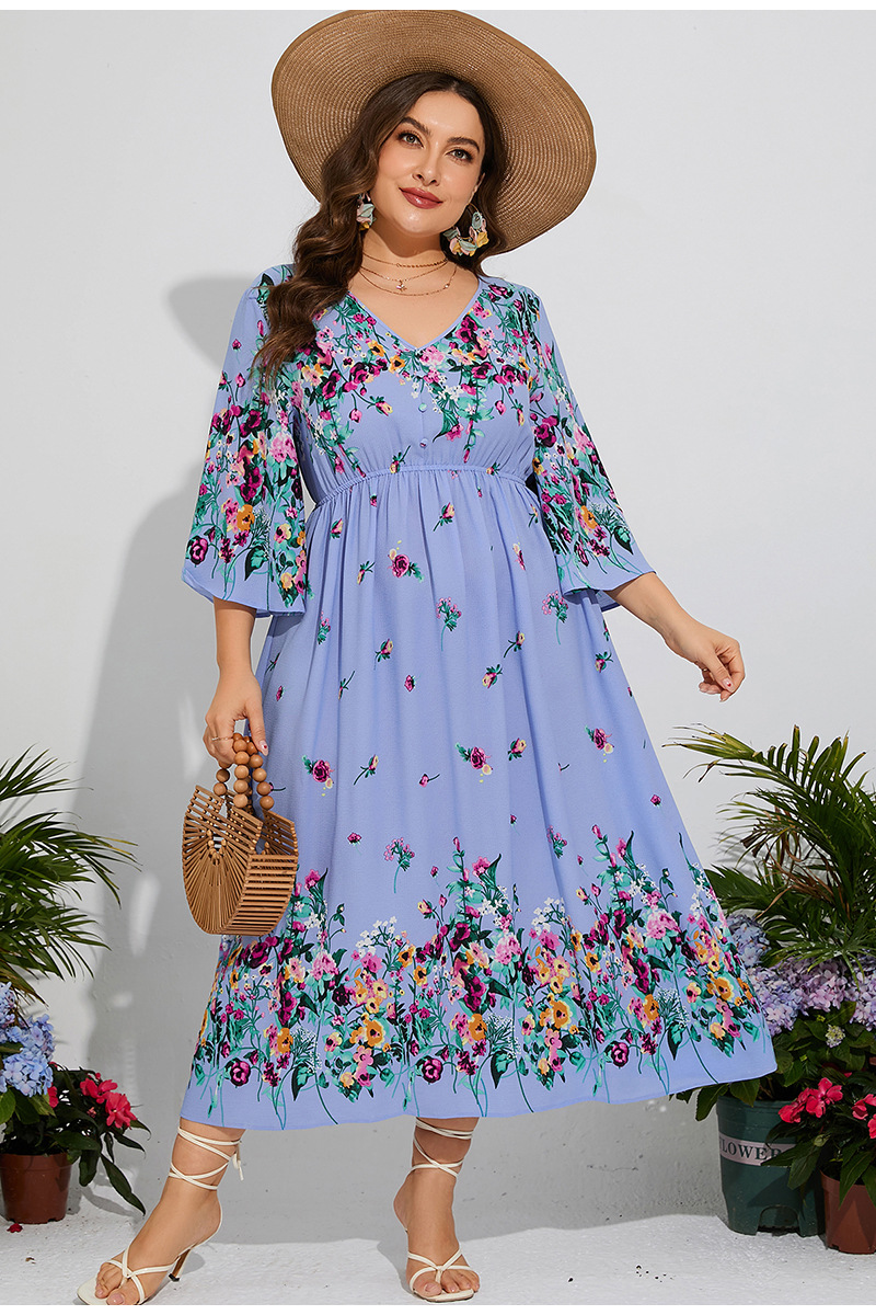 Pencil Skirt Commute V Neck Printing Half Sleeve Ditsy Floral Maxi Long Dress Daily display picture 5