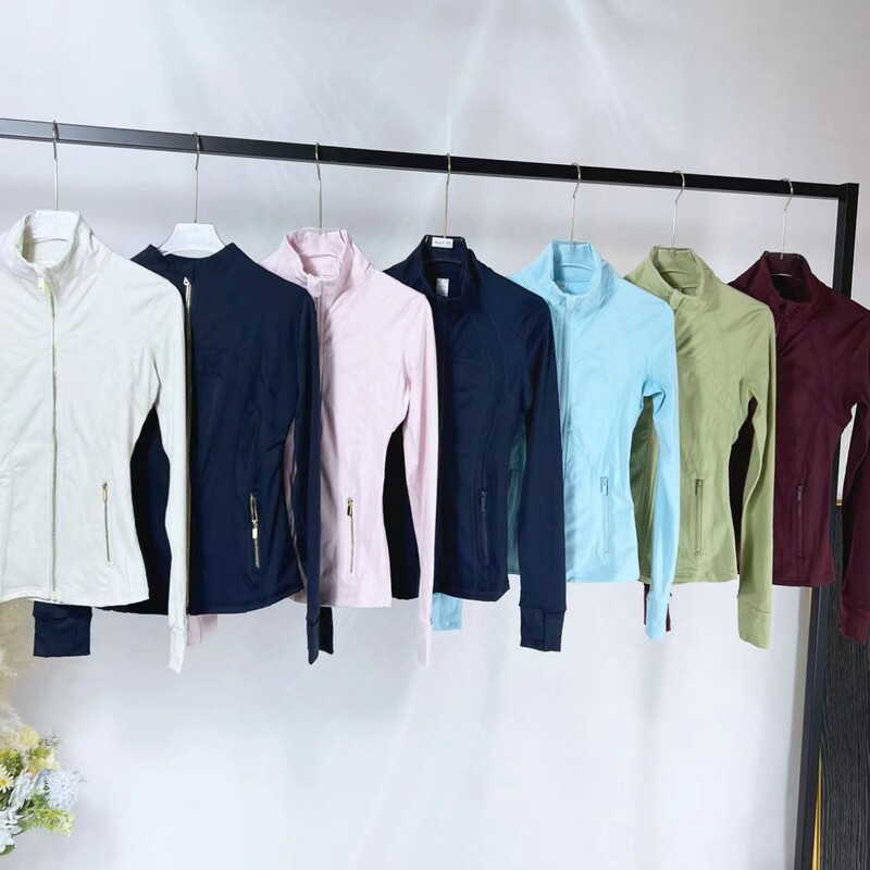 Lulu Yarn Vibration Yoga Women's Tight-Fitting Stand-Up Collar Gold Zipper Mesh-Free Long-Sleeved Top