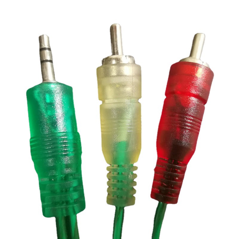 一对二莲花线 一分二音频线 透明PVC护套红花绿音频线