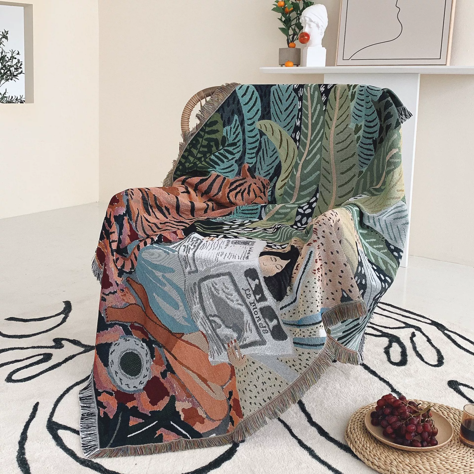 Travel universal duvet for camping, sofa for sleep, boho style