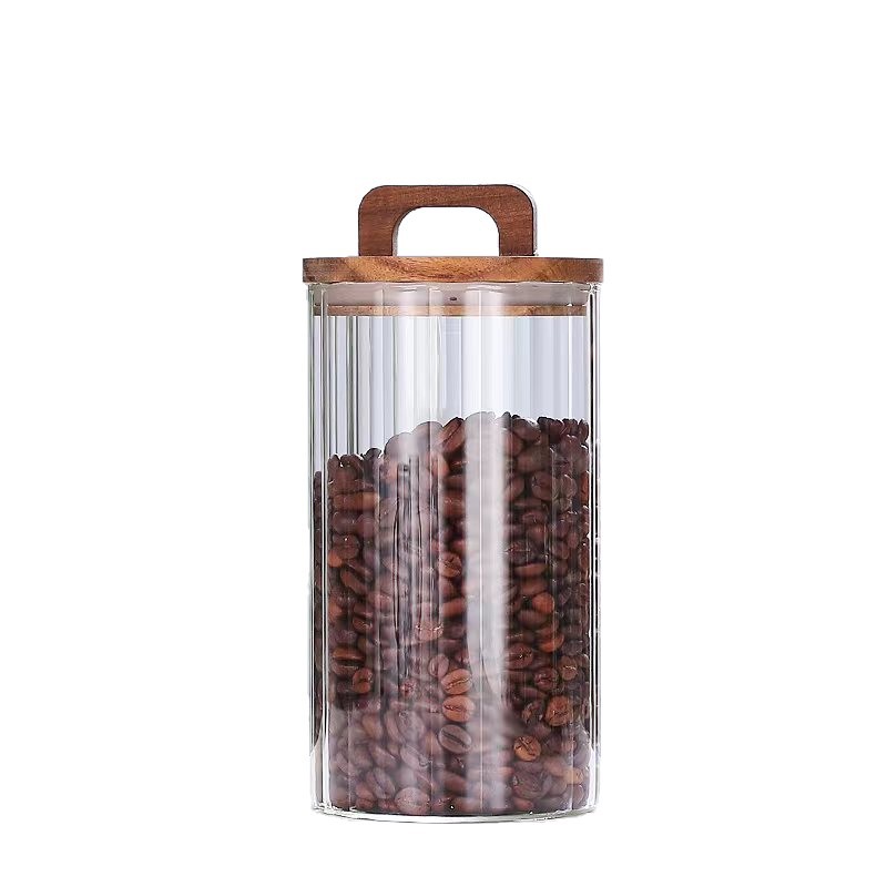 Latas de vidrio rayadas selladas latas selladas de madera de acacia de gran calibre latas selladas de alta borosilicato a prueba de humedad latas de almacenamiento de granos de café de té image 6