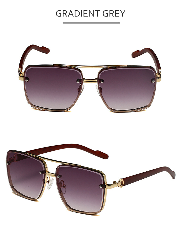 Retro Square Metal Sunglasses For Women Pilot Style Double Bridge_voghion.com