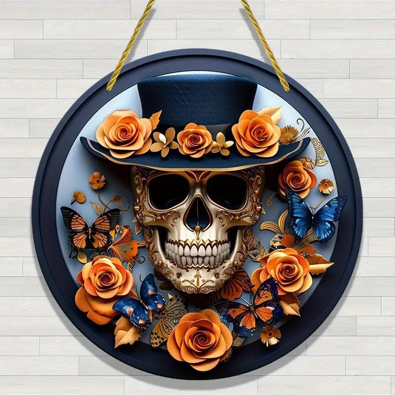 ハロウィンスカルシリーズアクリルフラットディスクホーム屋外ポーチ装飾ペンダント|undefined