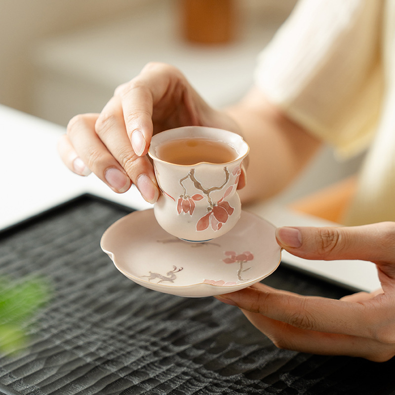 糯米釉堆雕纯手绘梅花圆形花边杯垫隔热防烫家用茶具配件小零件|undefined