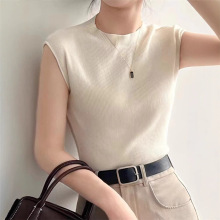 2024夏季女装韩版纯色修身气质落肩袖显瘦百搭针织衫短袖女上衣潮