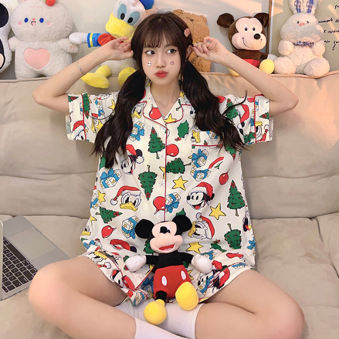 Celebridad en línea ins estilo Corea del Sur pijamas de dibujos animados verano de las mujeres Mickey pantalones cortos de manga corta de alto grado lindo traje homewear