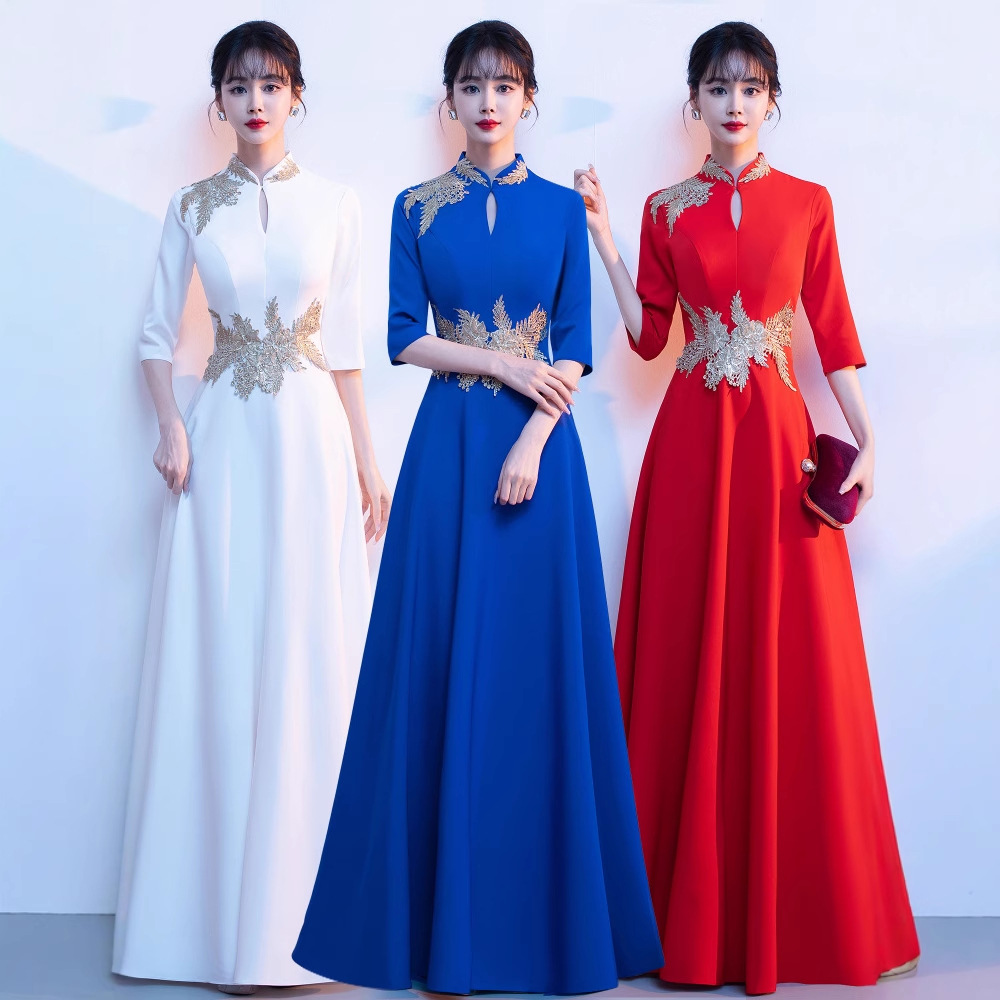 Large Choir Performance Clothing Women's Long Skirt New Adult Dress Chinese Style Retro Improved Cheongsam Evening Dress Performance