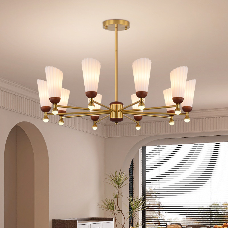 Dormitorio retro lámpara de madera estudio antiguo candelabro francés 2025 lámparas de madera de nuez medieval sala de estar nuevo melocotón