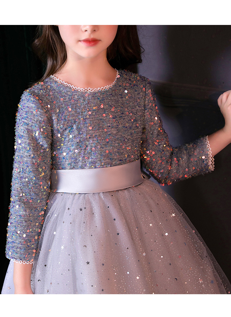 Mädchenkleid Langarm Blumenkind Prinzessin Kleid Kinder Host Klavierkleid High-End-Geburtstagsabendkleid Frühling Sommer – Detail 15