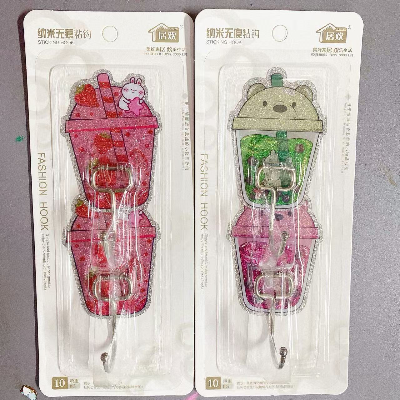 2 ganchos adhesivos de cristal de dibujos animados