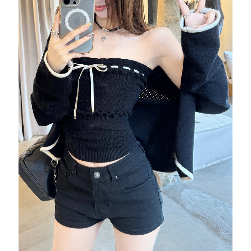 锦倩 奈莉甜酒 设计感针织开衫上衣女修身抹胸吊带背心套装秋2025|undefined