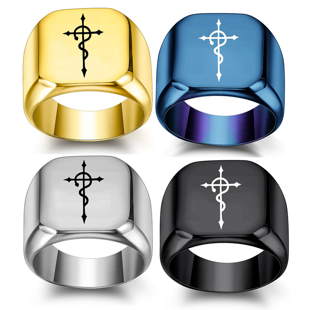 carved square retro ring stainless steel
