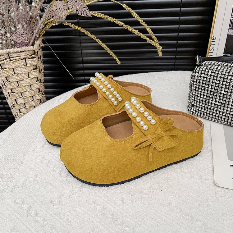 Французские вечерние мюли с бантом, новые жемчужные мюли 2025 года для улицы, туфли-слипоны