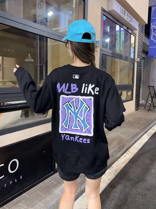 正确高品MLB韩国潮牌秋冬新款发泡涂鸦印花男女同款宽松圆领卫衣|undefined