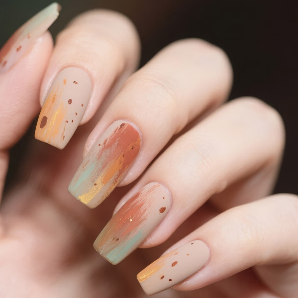 Ventas transfronterizas calientes de pintura de óleo de palma caliente arte de manicure estilo retrógrado desgaste de uñas 24 piezas de parche de uñas