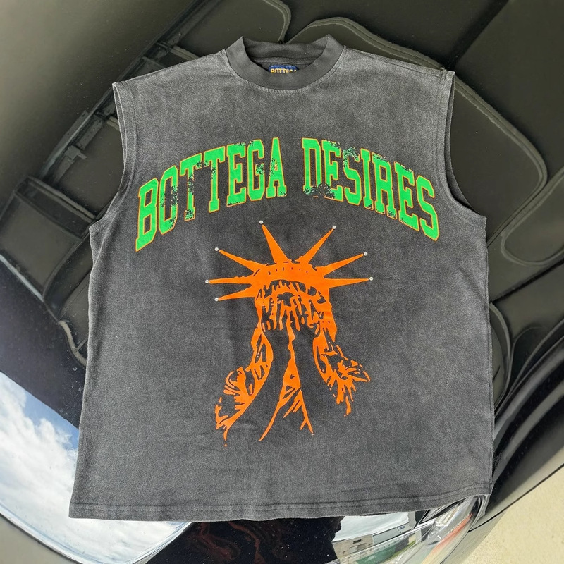 Cross-Border Street Fashion Brand Y2K American Retro Fitness Basketball T-Shirt Washed Printed Vest Sleeveless Vest Top for Men