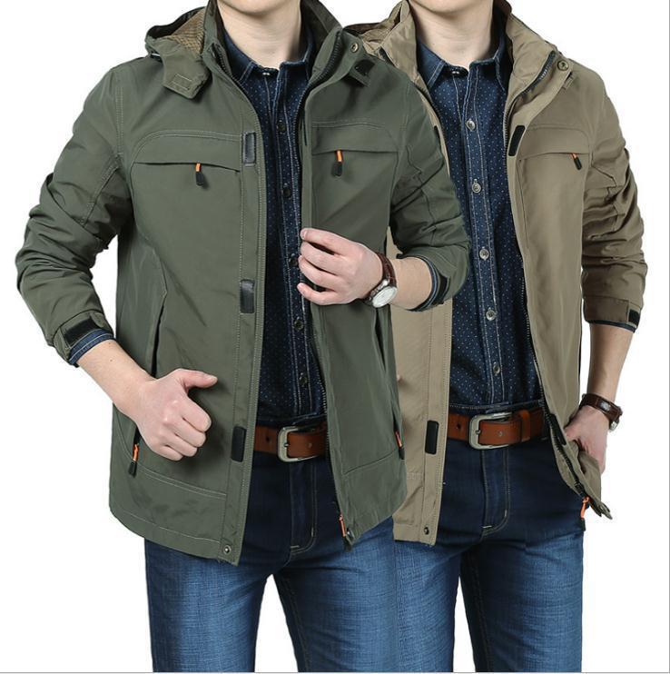 Cross-border Autumn Outdoor Jacket Men's Removable Hat Loose Middle-aged Jacket Waterproof Breathable Military Jacket for Men