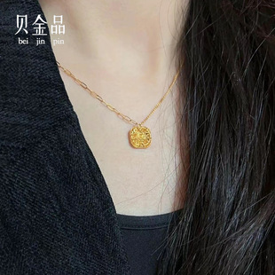 Sugar Cube Gold Necklace Pure Gold 999 Summer 2024 New Necklace Brushed Sugar Cube Women's Pure Gold