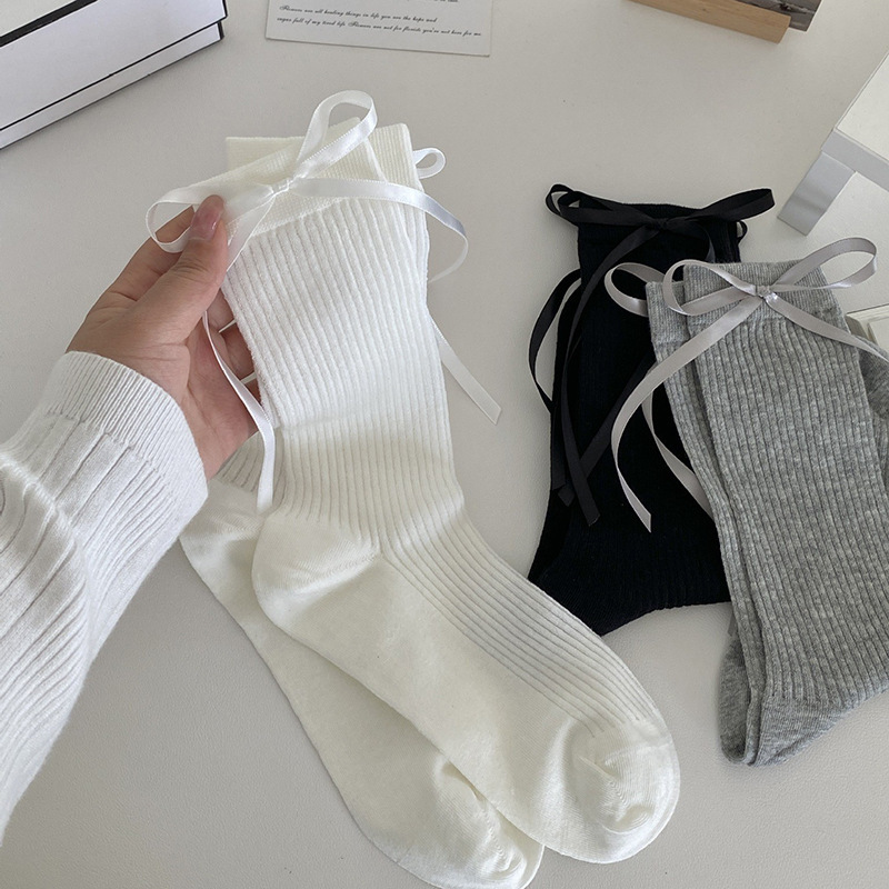 Bowknot Socks for Women, Mid-Calf Socks, Thin Style for Spring and Summer, Japanese Sweet Girl Style, Jk Ribbon Long Socks, Versatile Bowknot Socks for Women, Mid-Calf Socks, Thin Style for Spring and Summer, Japanese Sweet Girl Style, Jk Ribbon Long Socks, Versatile