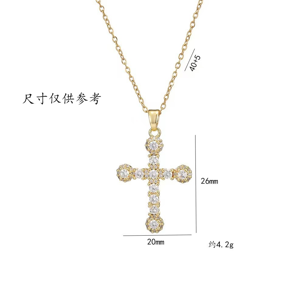 Wholesale Jewelry Shiny Cross Titanium Steel Zircon Inlay Pendant Necklace Cable Chain display picture 2