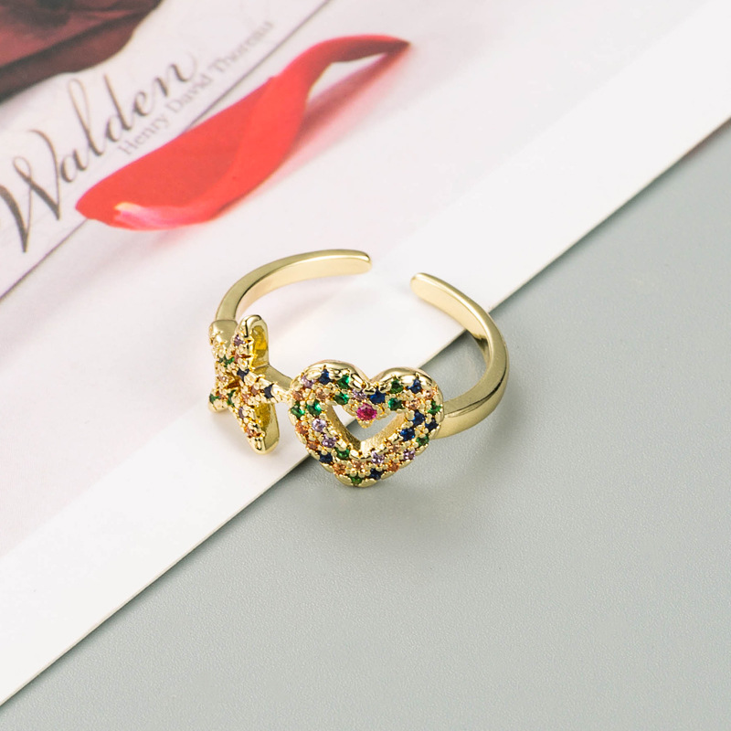 Fashion Copper Micro-inlaid Zircon Star Heart-shaped Ring display picture 5