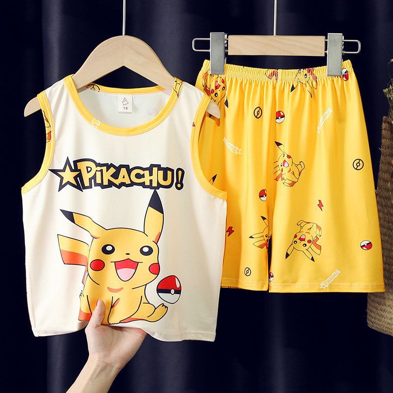 Summer Children's Pajamas Cartoon Sleeveless Vest Suit Children's Air-Conditioned Clothes Cute Baby Casual Home Clothes