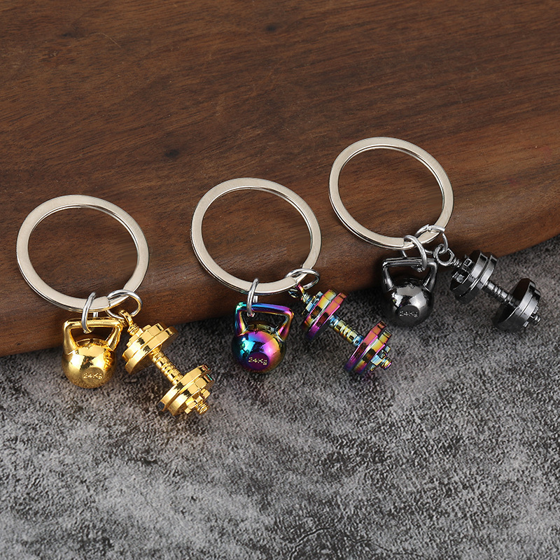 Cross-Border Gifts, Simulated Sports Equipment, Couple Pendants, Metal Weightlifting Equipment, Gym Decorations, Dumbbell Keychains