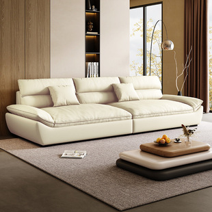 Sofa Leather Art Solid Wood Straight Row L-Shaped Small Apartment Sofa Combination Cream Style Living Room Hotel Rental Apartment