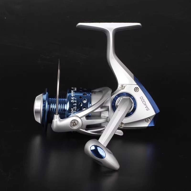 rueda de línea de pez de aleta gigante movimiento de metal rueda de hilado especial cabeza galvanizada rueda de lanzamiento de varilla de lanzamiento de larga distancia rueda de varilla de mar