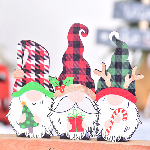 New Christmas Decorations, Hand-painted Wooden Ornament, Christmas Car with Rudolph Pattern, Faceless Santa Figure Christmas Ornament