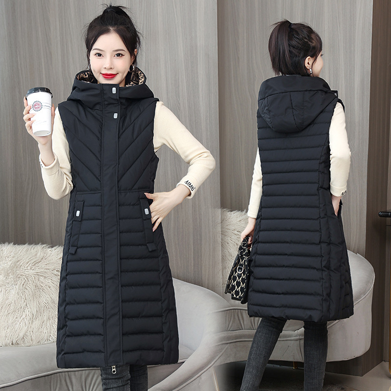 2023 Autumn and Winter New down Cotton Vest Women's Long Large Size Loose Vest Vest Jacket Foreign Trade Wholesale