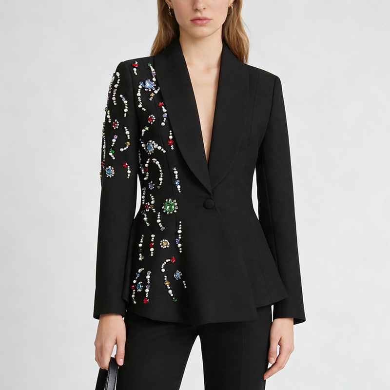 Elegant and Fashionable Commuter Blazer for Women 2026 Summer New Style Colorful Rhinestone Design Slim Fit Solid Color Suit Jacket