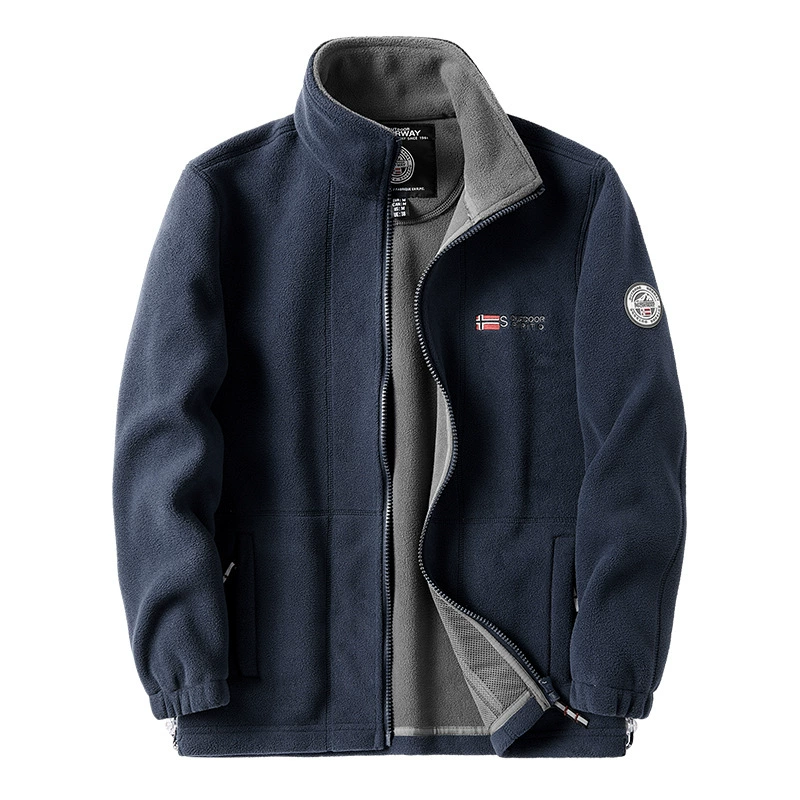 Осенний и зимний новый 2023 утолщенные флисовые куртки мужской стоячий воротник бархатный мульти карманный теплый кардиган свитер оптом