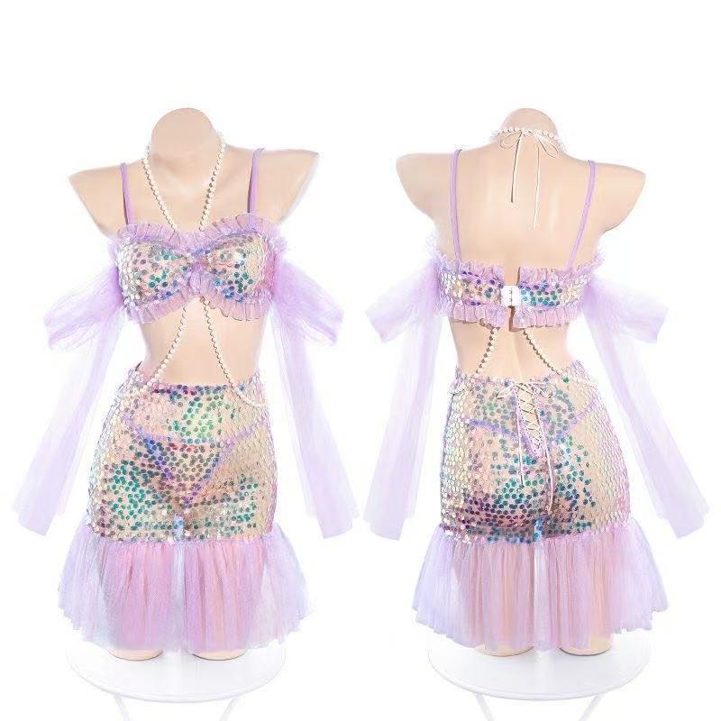 Mermaid Princess Adult Costume Set with Sequin Top, Bodycon Skirt and Thong — detail image 6