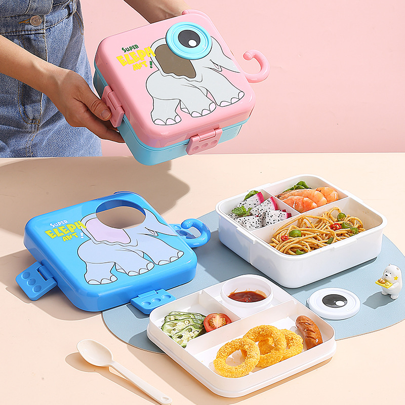 Children's cartoon square plastic lunch box for students