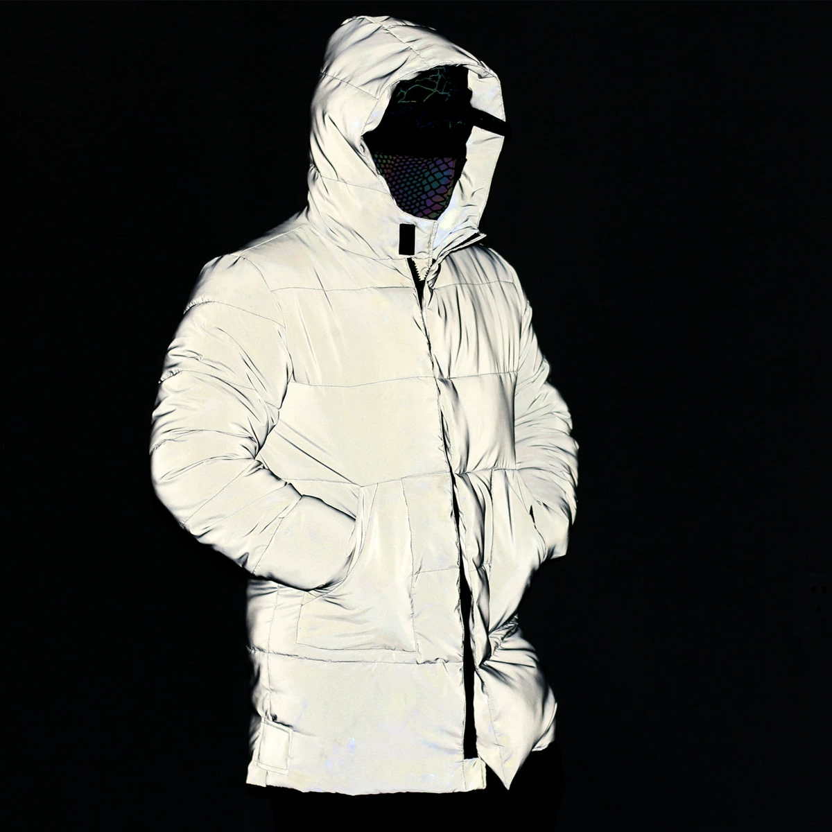 Зимняя новинка 2025: Утепленная хлопковая куртка средней длины со светоотражающими элементами для мужчин и женщин, увеличенные размеры, пуховик из хлопка для трансграничной торговли на Amazon