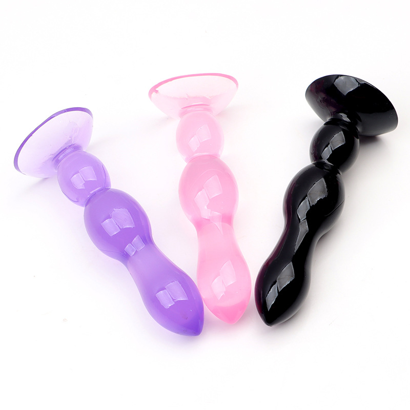 Chrysanthemum Wearable Anal Beads Plug, Suction Cup Base, TPE, Triple Bead Black — detail image 10