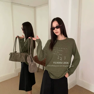 元熙-秋装女韩系慵懒风字母印花宽松显瘦多色圆领长袖T恤潮266420
