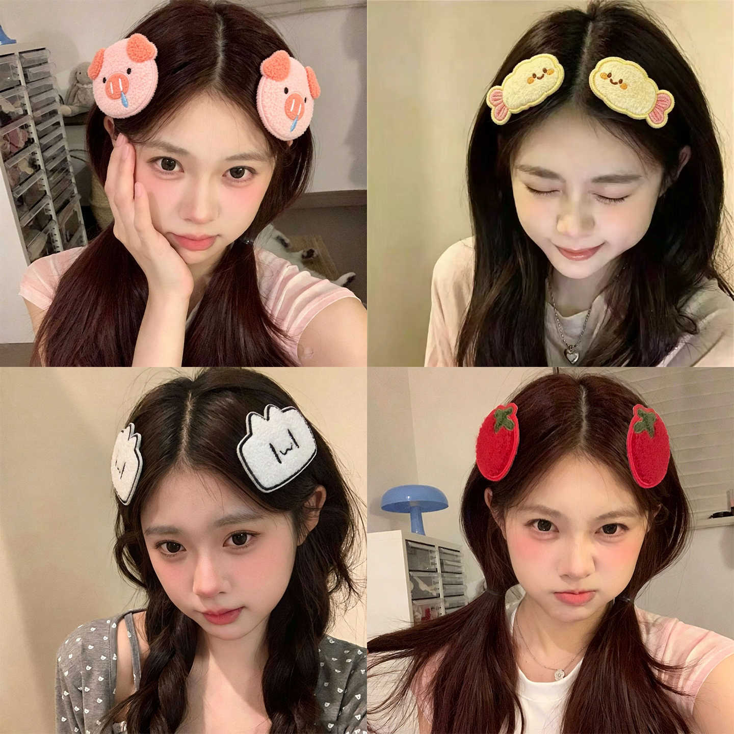 Cute Embroidered Magic Tape Hair Clip for Women, Home Makeup Removal and Hair Storage Tool, Adhesive Plush Bangs Sticker