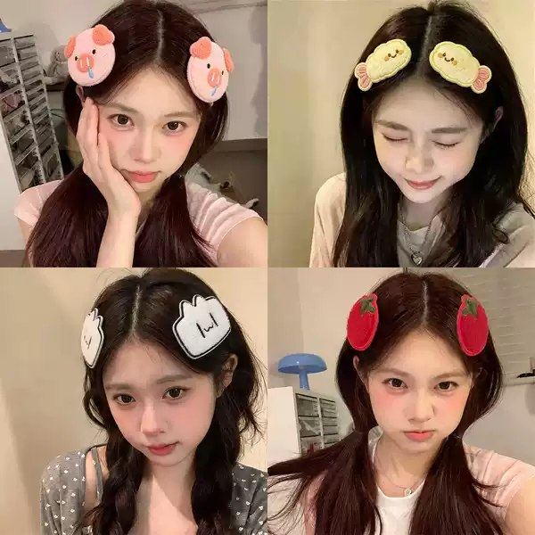 Cute Embroidered Magic Tape Hair Clip for Women, Home Makeup Removal and Hair Storage Tool, Adhesive Plush Bangs Sticker