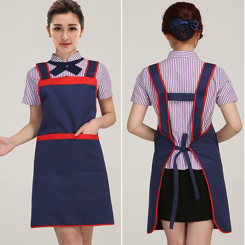 Amazon algodón poliéster delantal H hombro simple Bolsillo grande catering camarero ropa de trabajo cocina delantal logotipo personalizado