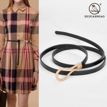 新款女士真皮细腰带无孔设计装饰带腰封连衣裙百搭二层皮女式皮带