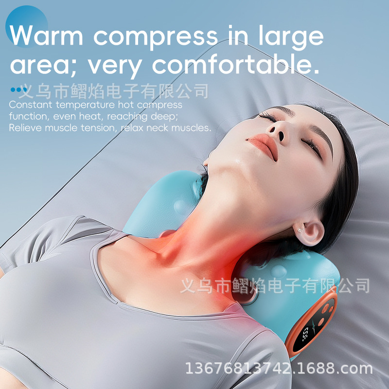Máquina de masaje de cuello fuente transfronteriza micro corriente calentamiento vibración control remoto manual 5 en 1 almohada de masaje de columna cervical